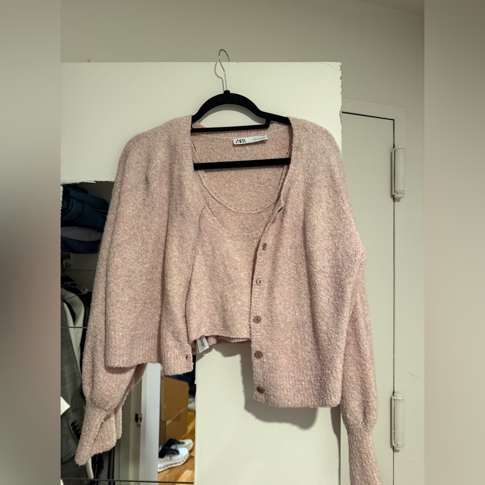 Zara Pink Cardigan Sweater Soft Knit Open Front
